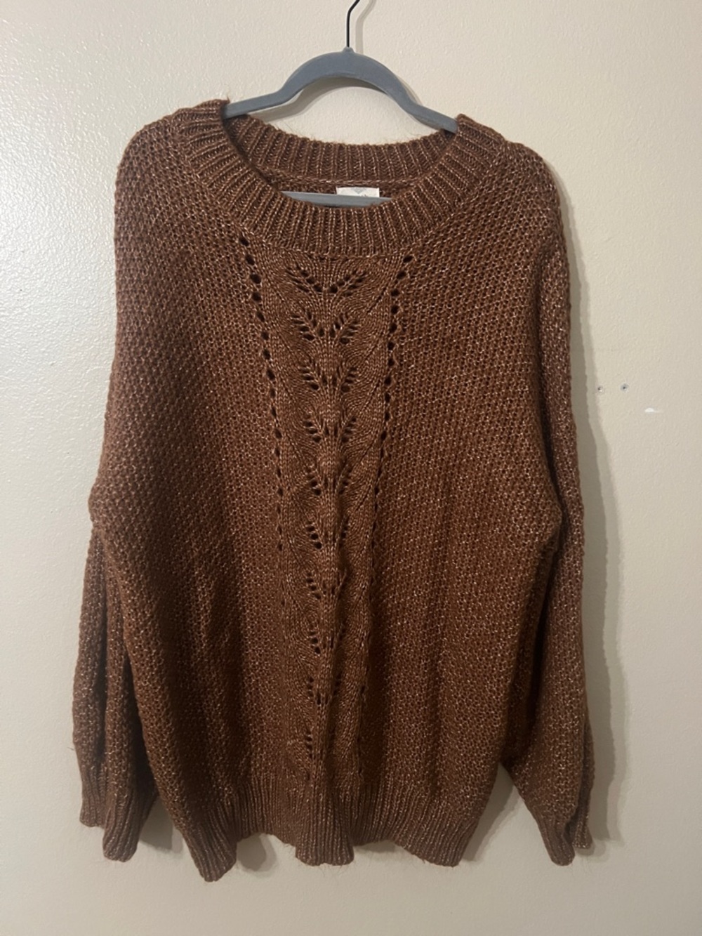 Women's Cable-Front Crewneck Sweater - Brown